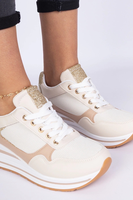 Beige Sneakers mit Glitzer und...