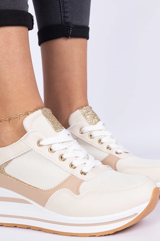 Beige Sneakers mit Glitzer und...
