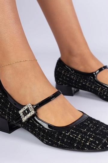 Schwarze Pumps mit textilem Finish und Zirkon Mersitta 2