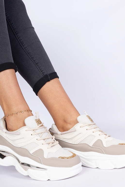 Beige Damen-Sneakers mit Glitzer Prutto