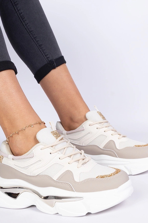 Beige Damen-Sneakers mit Glitzer Prutto