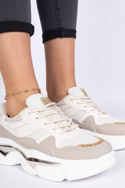 Beige Damen-Sneakers mit Glitzer Prutto