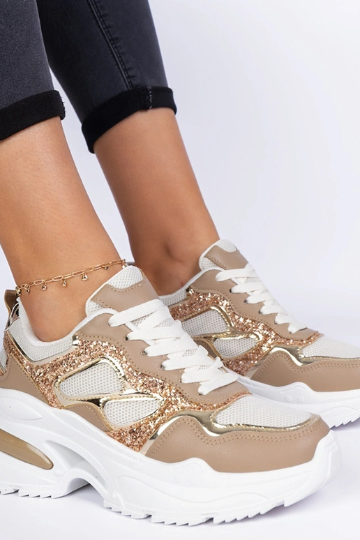 Braune Damen-Sneakers mit Glitzer...