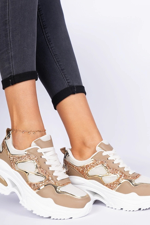 Braune Damen-Sneakers mit Glitzer...