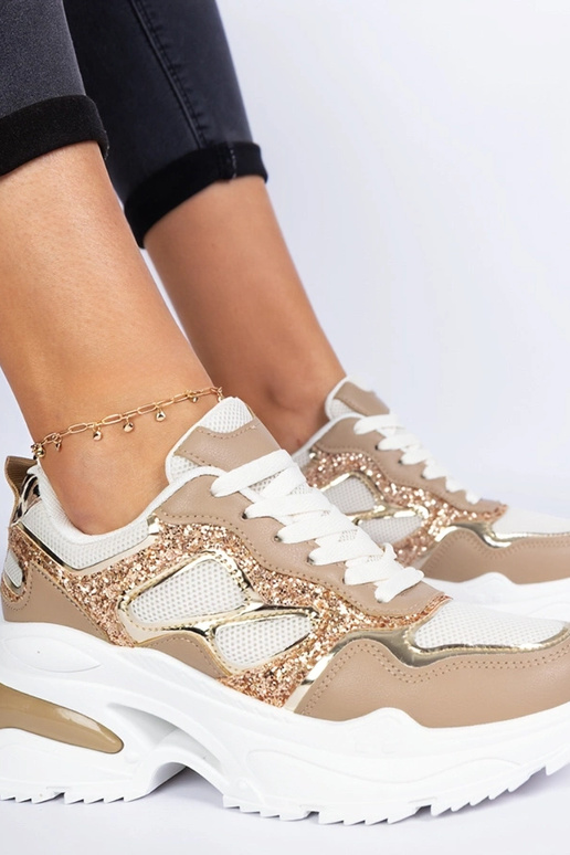 Braune Damen-Sneakers mit Glitzer...