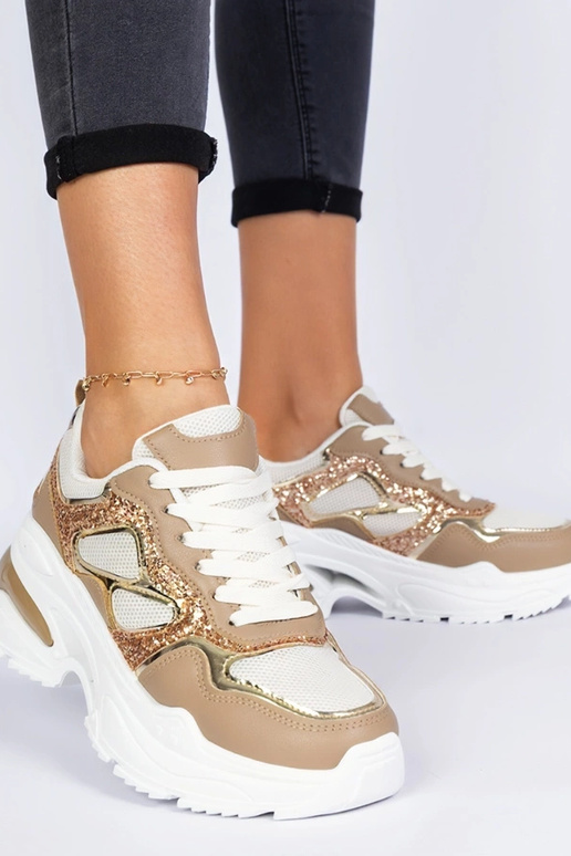 Braune Damen-Sneakers mit Glitzer...