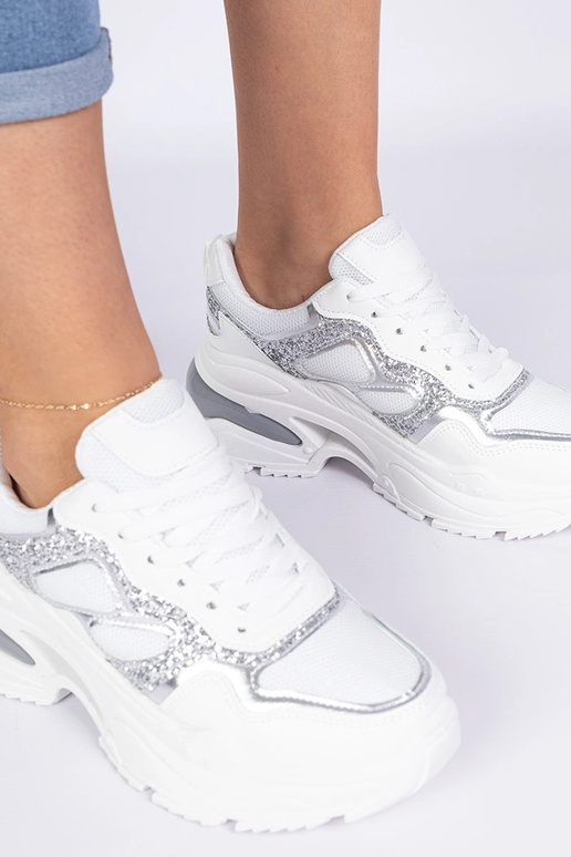 Weisse Damensneaker mit Glitzer Sandoria