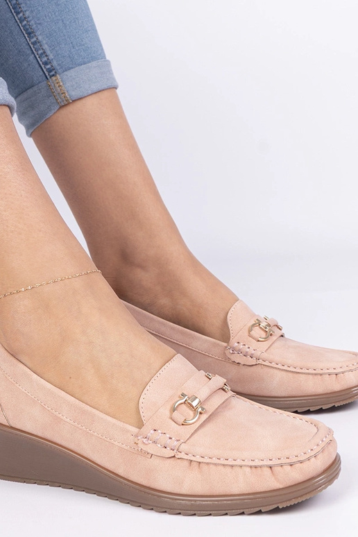 Rosa Damenmokassins mit Keilabsatz... Rosa Damenmokassins mit Keilabsatz...