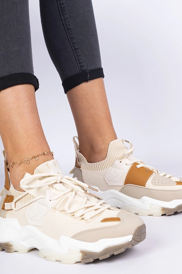 Milada beige Sneakers für Damen mit Sockenschaft 2