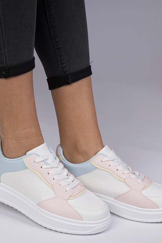 Weiß-rosa Sportschuhe aus Kunstleder...