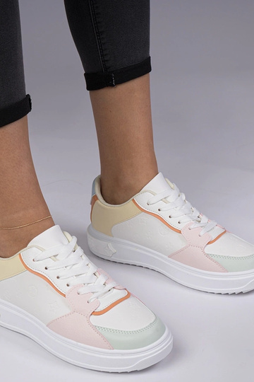 Weiß-gelbe Sportschuhe aus Kunstleder Lavilia
