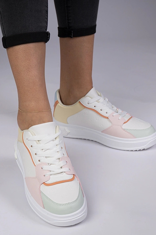 Weiß-gelbe Sportschuhe aus Kunstleder...