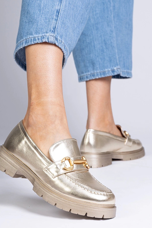 Goldene elegante Mokassins mit...