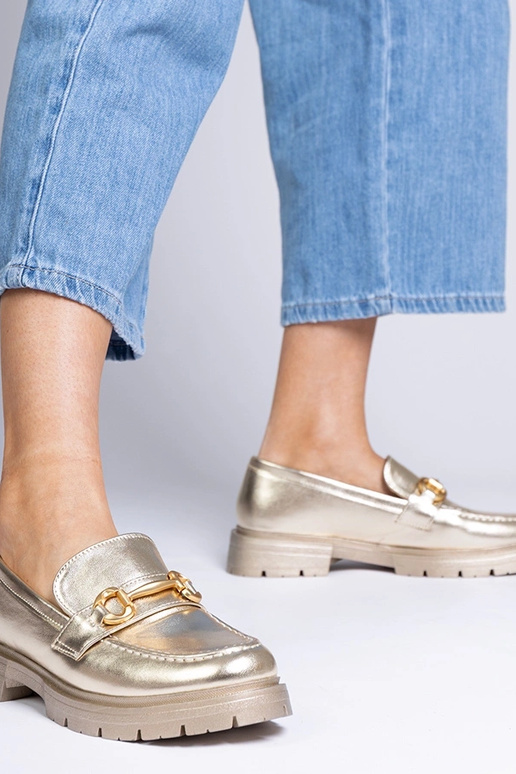 Goldene elegante Mokassins mit...