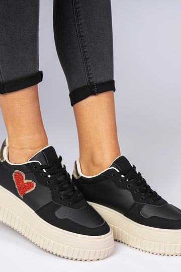 Schwarze Damen Sneakers mit glitzerndem Herz Laira