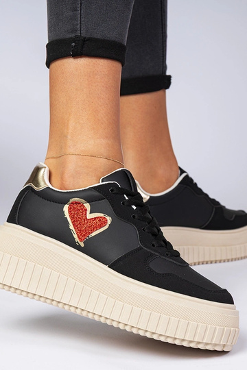 Schwarze Damen Sneakers mit glitzerndem Herz Laira 2