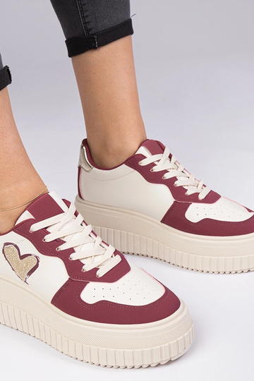 Bordeauxfarbene Damen Sneakers mit glitzerndem Herz Laira