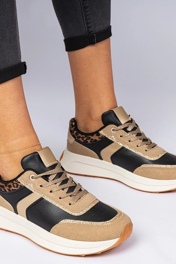 Schwarze Damen Sneakers mit Glitzer und tierischem Muster Markuta