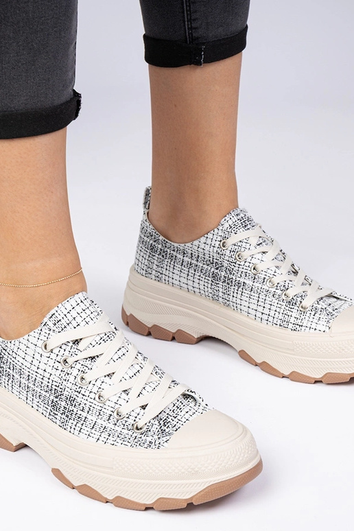 Weiß-schwarze Sneakers mit dicker...