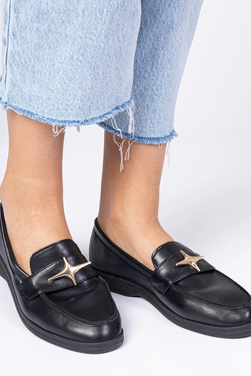 Schwarze Damenmokassins mit goldener... Schwarze Damenmokassins mit goldener...