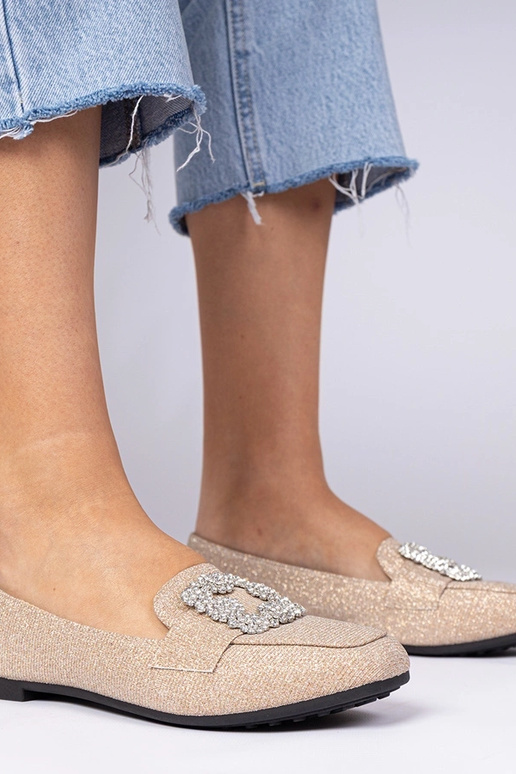 Champagnerfarbene Glitzer-Mokassins... Champagnerfarbene Glitzer-Mokassins...