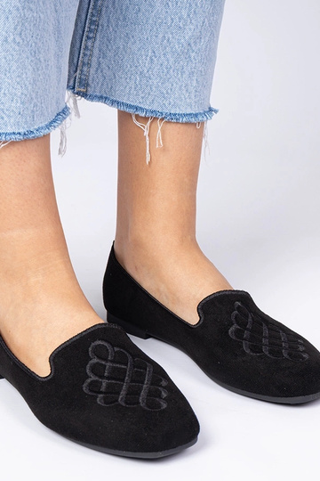 Schwarze Damen-Ballerinas aus Kunstwildleder mit Stickerei Ronna 2