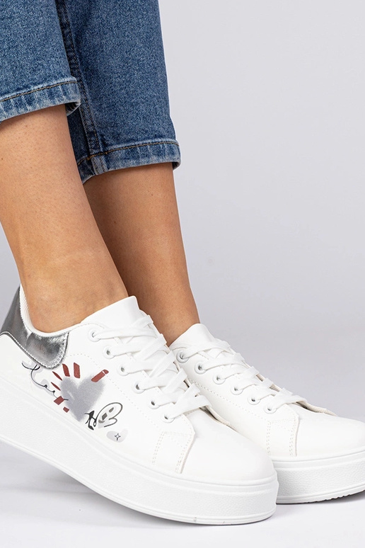 Weiß-silberne Damen Sneakers mit...