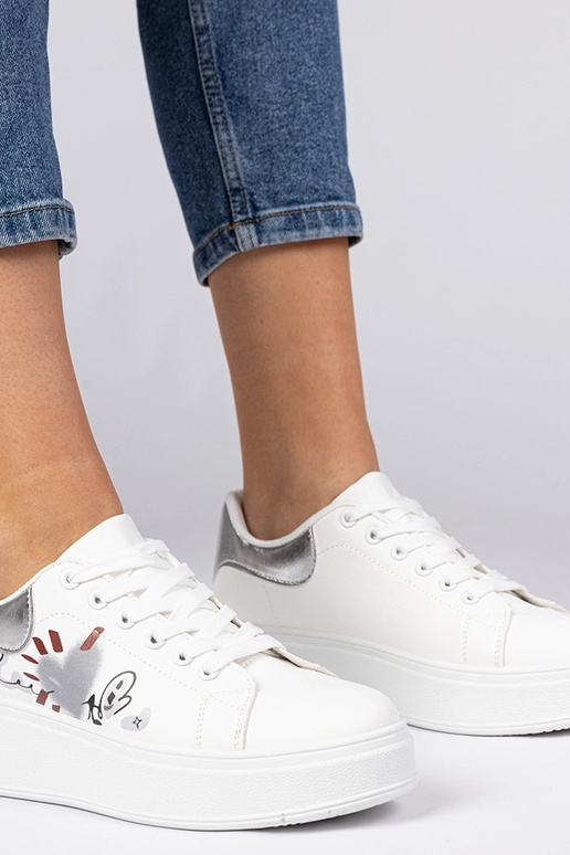 Weiß-silberne Damen Sneakers mit...