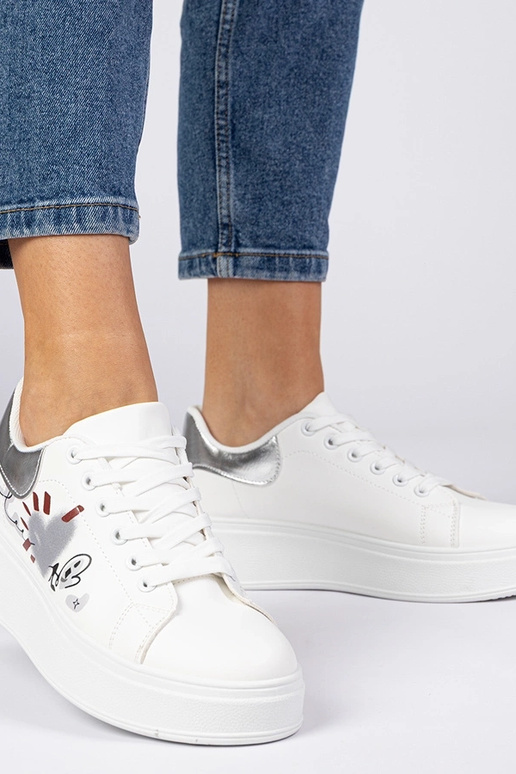 Weiß-silberne Damen Sneakers mit...