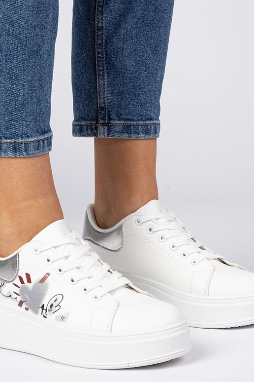 Weiß-silberne Damen Sneakers mit...