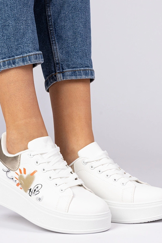 Weiß-goldene Damen Sneakers mit Druck...