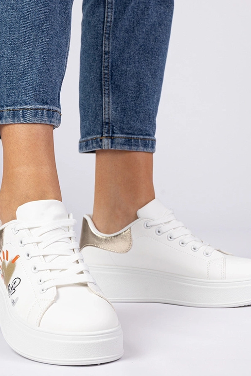 Weiß-goldene Damen Sneakers mit Druck...