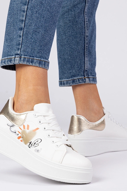 Weiß-goldene Damen Sneakers mit Druck...