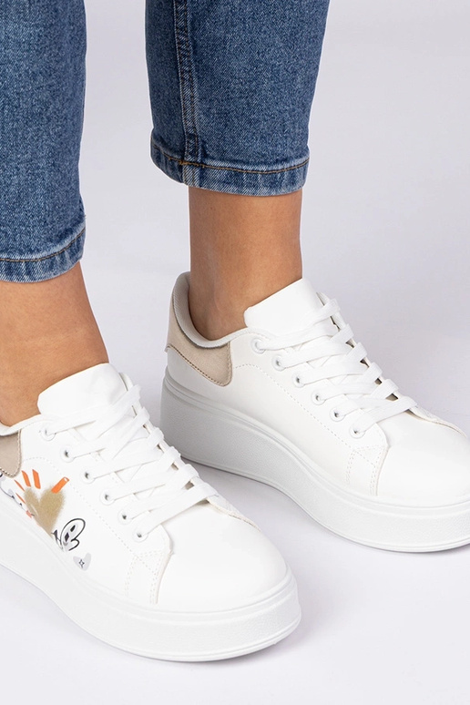 Weiß-goldene Damen Sneakers mit Druck...