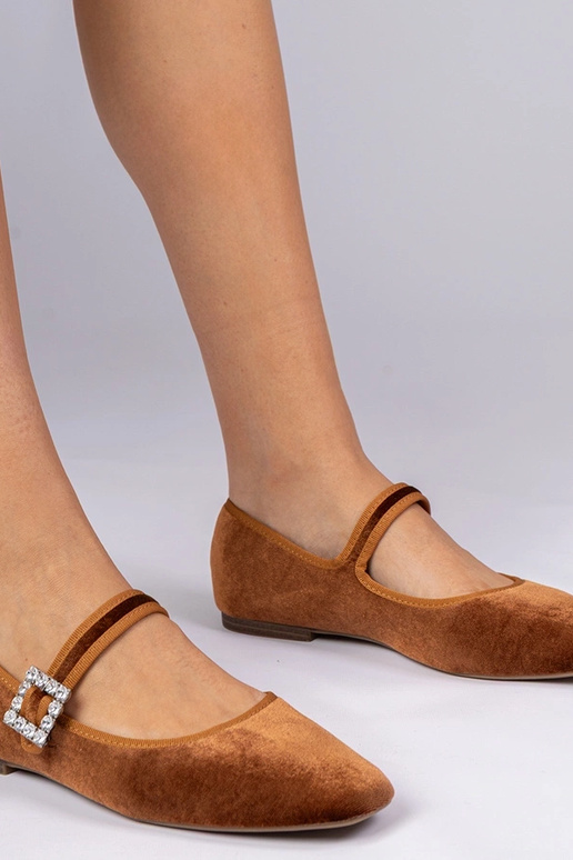 Braune Damen Velours Ballerinas mit...