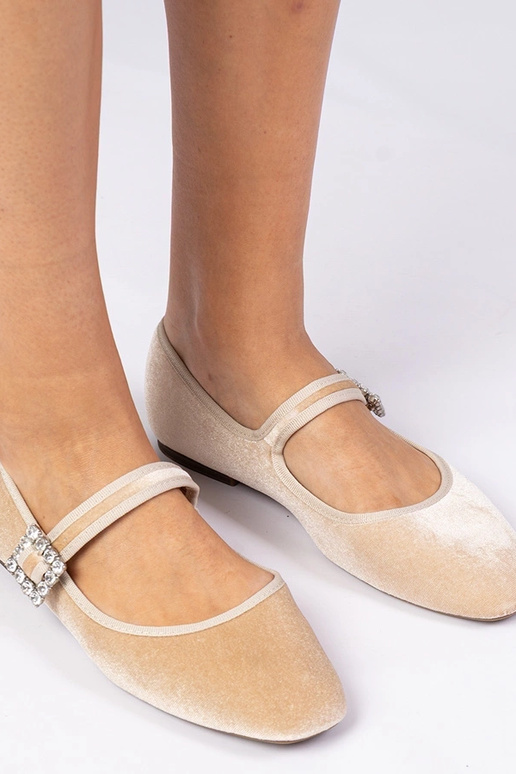 Beige Damen Velours Ballerinas mit...