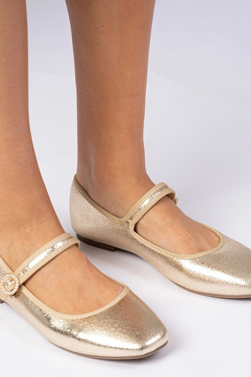 Goldene Damen Ballerinas mit Zirkonia...