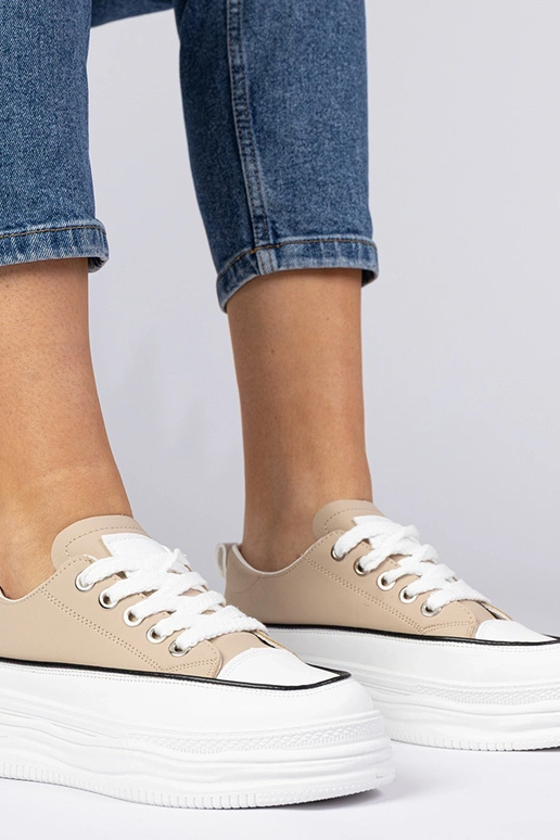 Beige Damen Sneakers mit hoher Sohle...