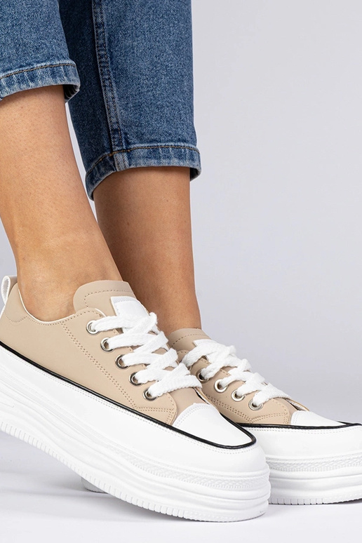 Beige Damen Sneakers mit hoher Sohle...