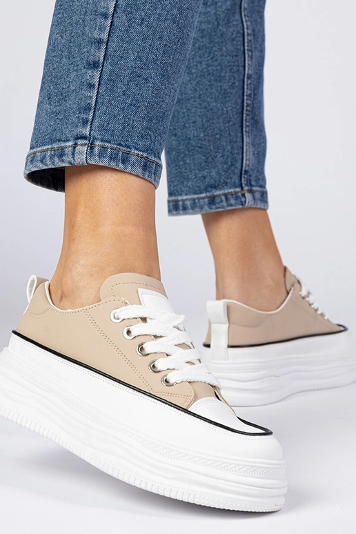 Beige Damen Sneakers mit hoher Sohle...