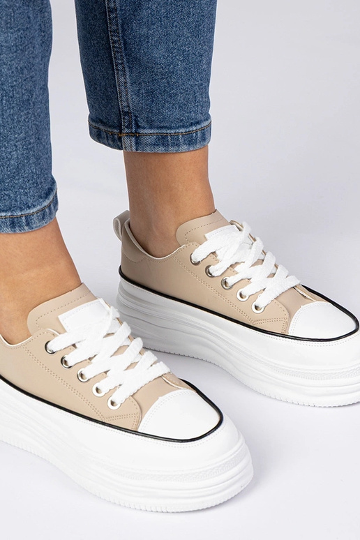 Beige Damen Sneakers mit hoher Sohle...