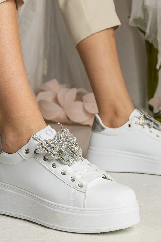 Biało-srebrne Sneakers mit...