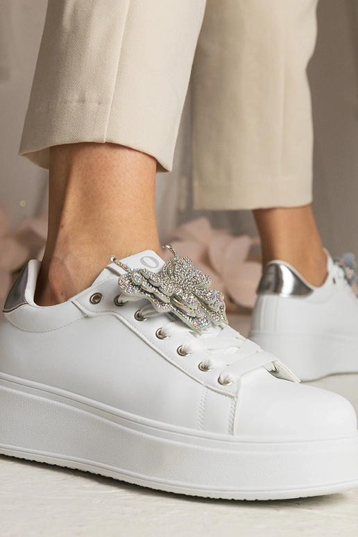 Biało-srebrne Sneakers mit...