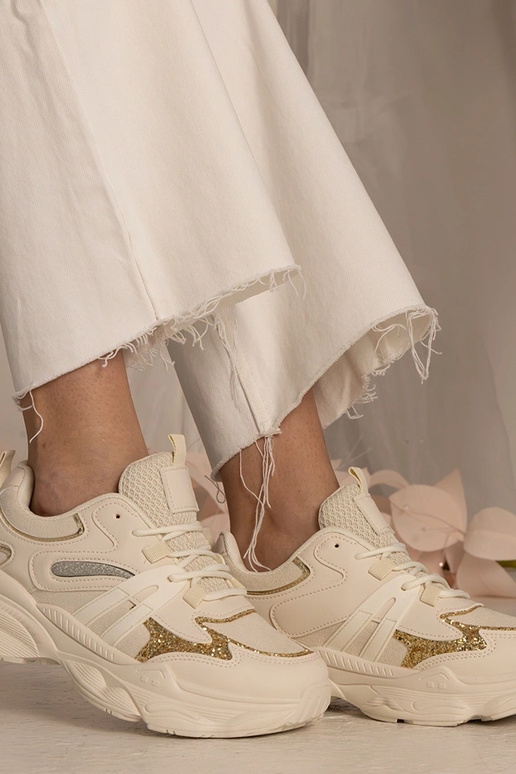 Beige Damen-Sneakers sportlich mit...