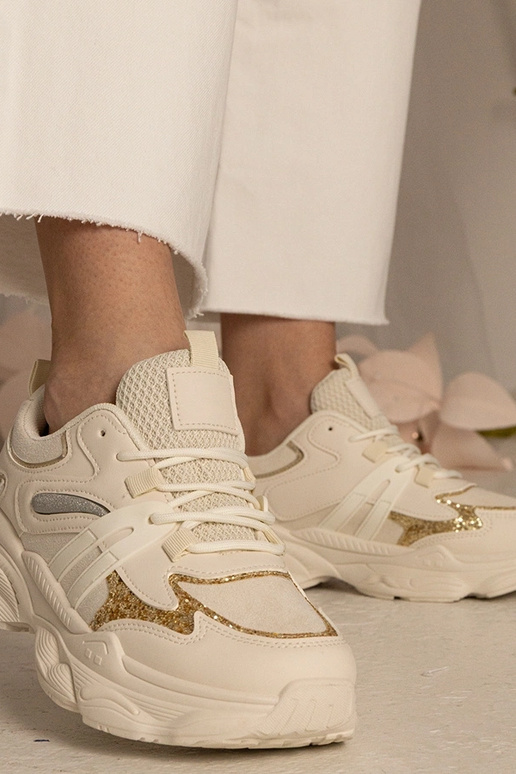 Beige Damen-Sneakers sportlich mit...