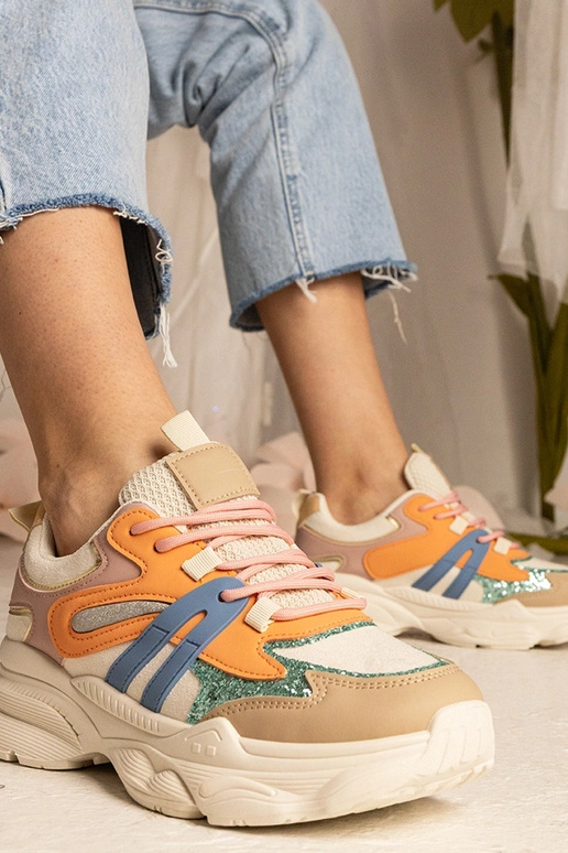 Orange Damen-Sneakers sportlich mit...