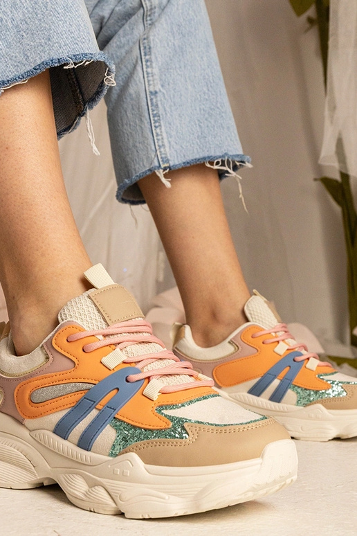 Orange Damen-Sneakers sportlich mit...