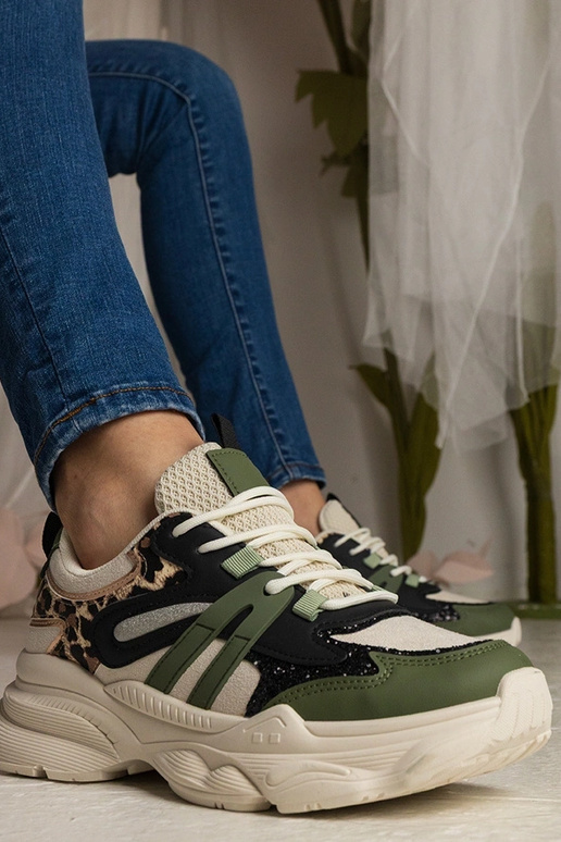 Grüne Damen-Sneakers sportlich mit...