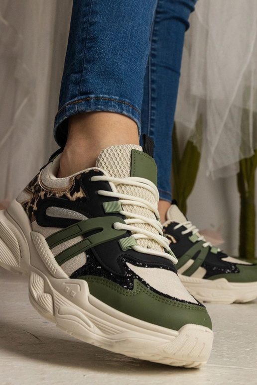 Grüne Damen-Sneakers sportlich mit...