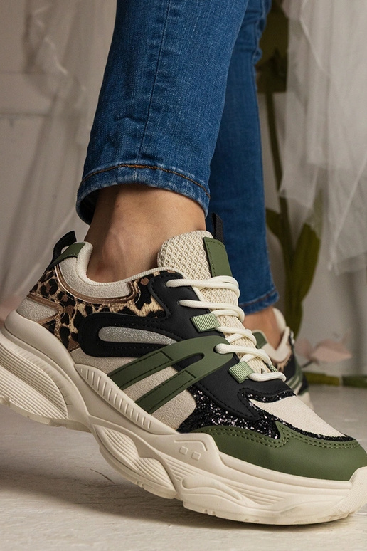 Grüne Damen-Sneakers sportlich mit...